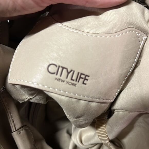 Taupe City Life NYC Leather Glitter Bucket Bag - Picture 4 of 7